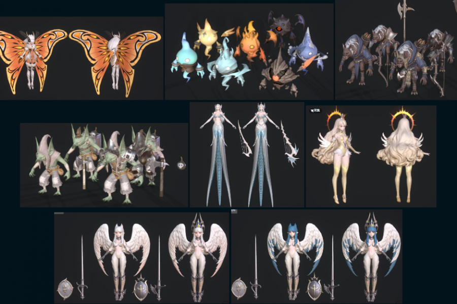 韩游gransaga二次元卡通角色3D模型 怪物NPC武器道具 带骨骼动作