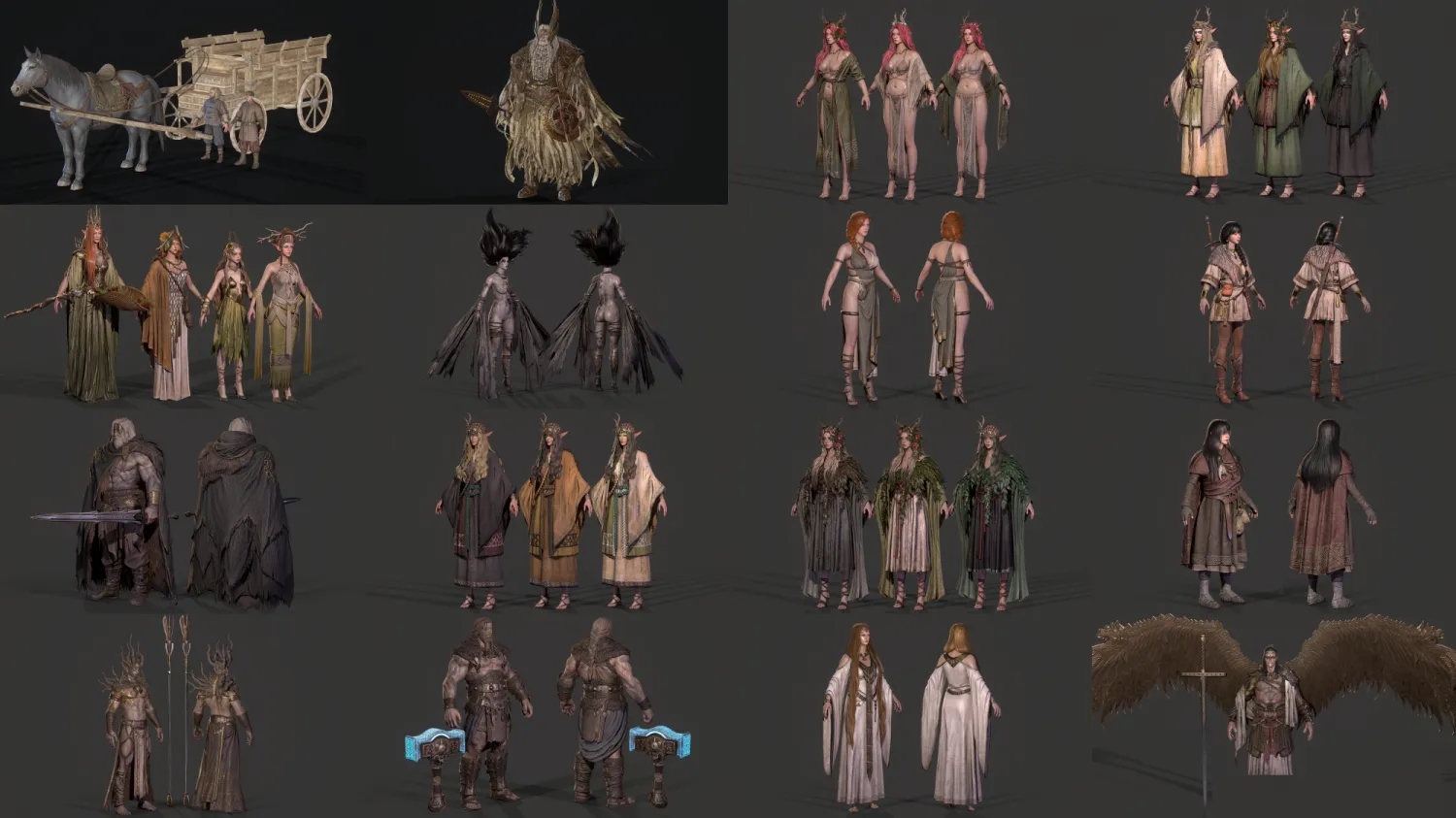韩风次时代奥丁英灵殿全套资源魔幻中世纪有骨骼有动画3D模型PBR