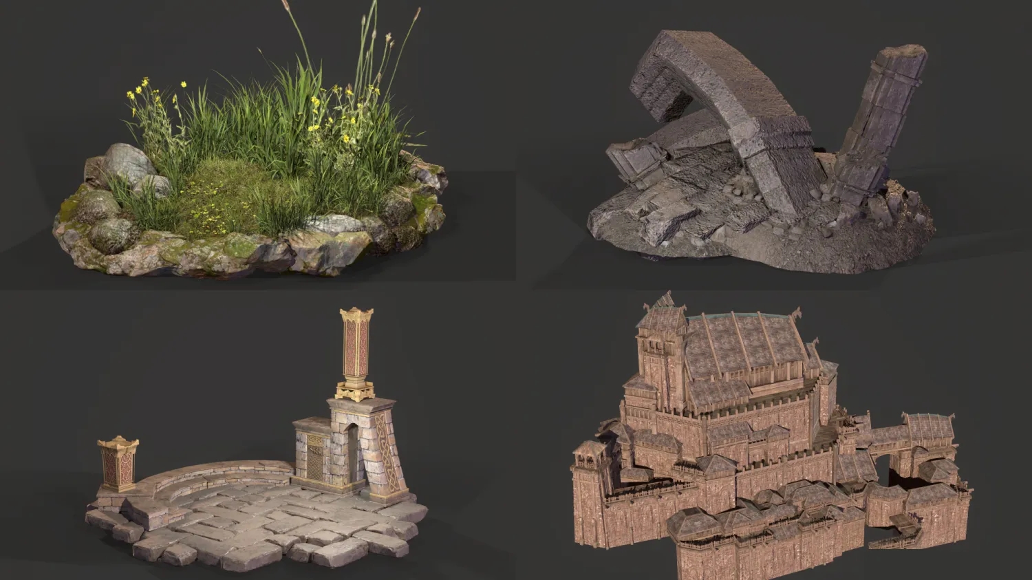 韩风次时代奥丁英灵殿全套资源魔幻中世纪有骨骼有动画3D模型PBR