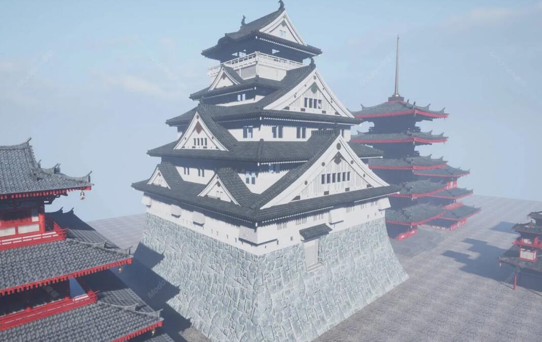 日式建筑中国古建亭台模型