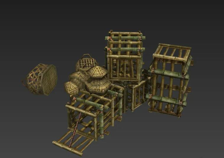 一套低模游戏场景 古建筑模型 房屋道具等3D模型
