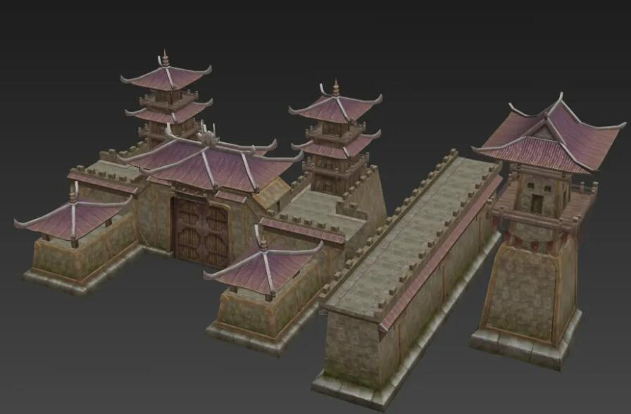 一套低模游戏场景 古建筑模型 房屋道具等3D模型