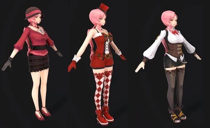 游戏美术素材 卡通Q版日韩二次元角色美女3D模型贴图 3dmax源文件
