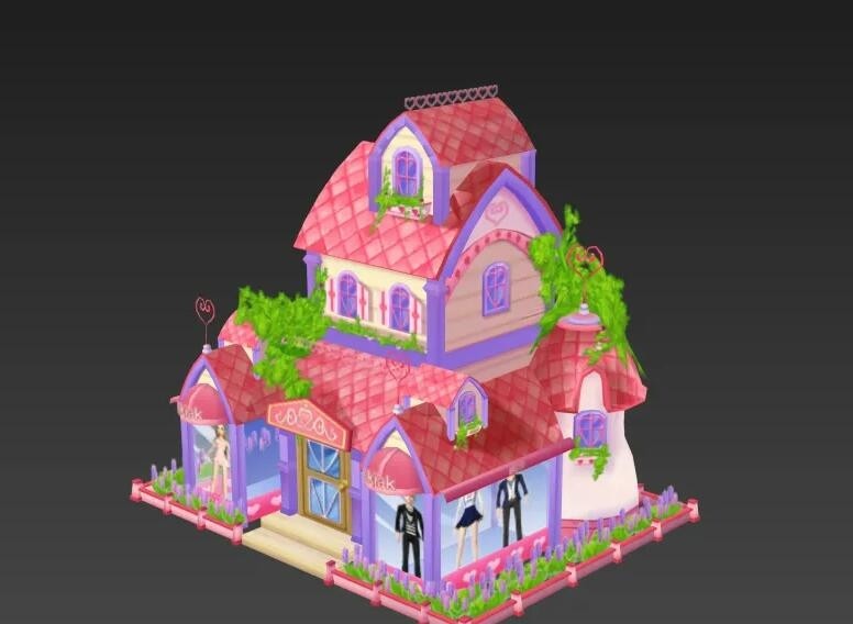 炫舞游戏场景模型 卡通房屋模型 Q版游戏建筑3D模型