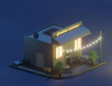 卡通小餐厅，餐馆3D模型