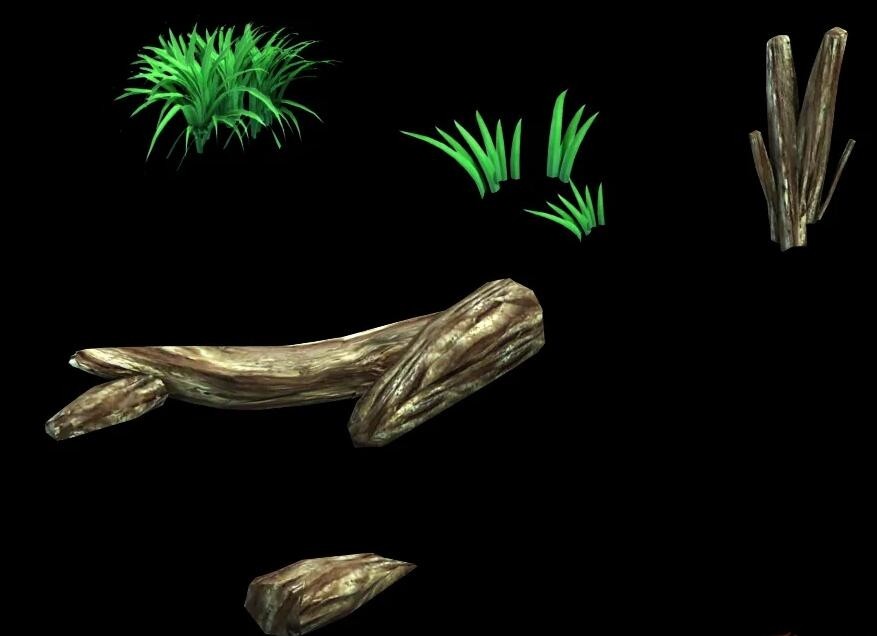 枯树和草 传奇游戏植被模型
