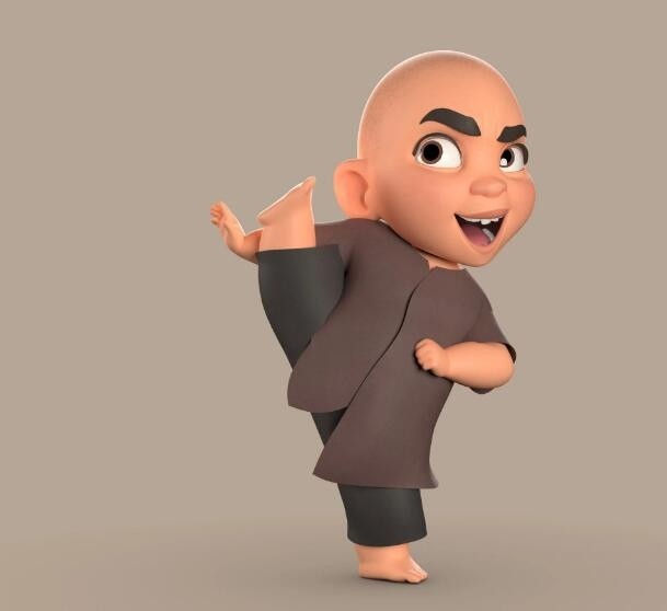小光头 小和尚 Q版小男孩模型 带绑定