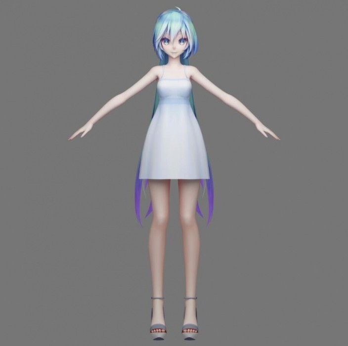 初音—单马尾白连衣服