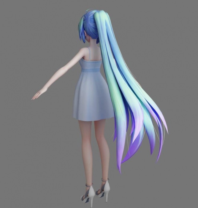 初音—单马尾白连衣服
