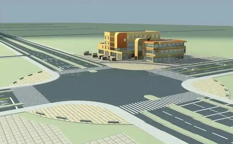 城区十字路口马路口公路口现代街道场景3dmax模型