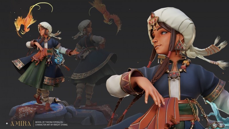 异域风情养鹰女3D模型 有T pose