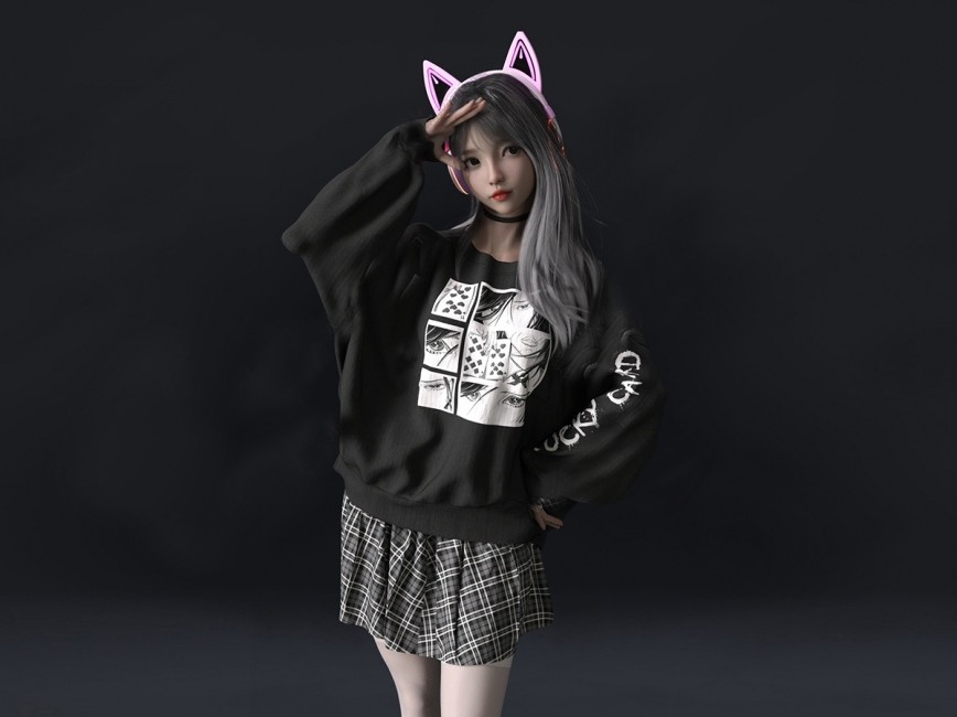 现代亚洲3D性感美女JK游戏女生女人模特萝莉女学生老师3DMAX模型