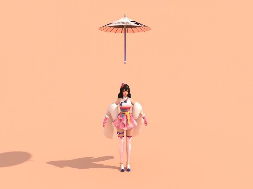 日系美女打伞人物角色模型素材