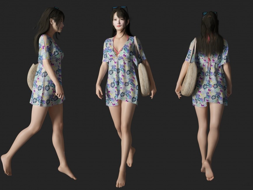 现代亚洲3D性感美女、坐姿女人 模特 萝莉 女学生 医生SU模型