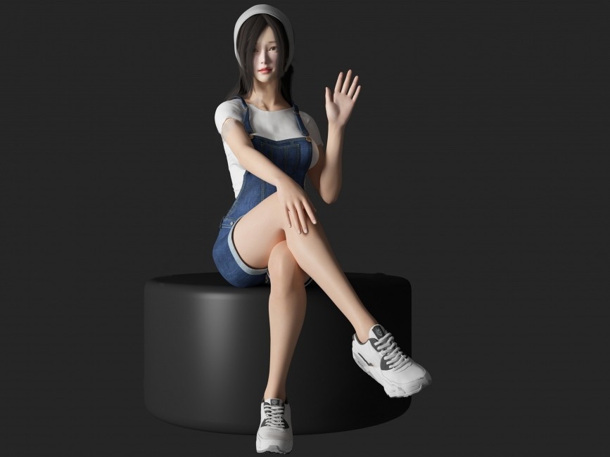 现代亚洲3D性感美女、坐姿女人 模特 萝莉 女学生 医生SU模型