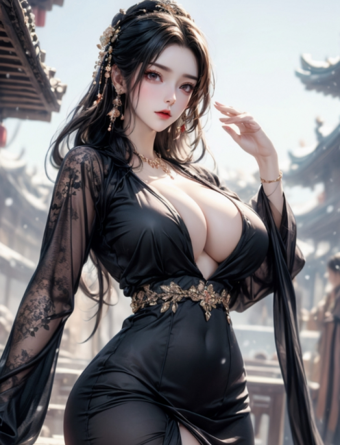 AI图包 皇城贵妃-黑色衣裙 15P