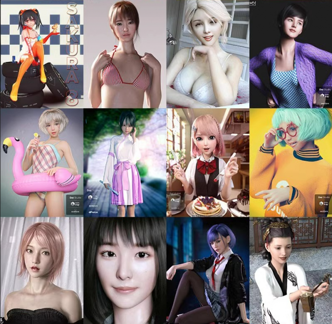 DAZ精品素材包189G合集男性女性人物模型3D服装头发场景模型