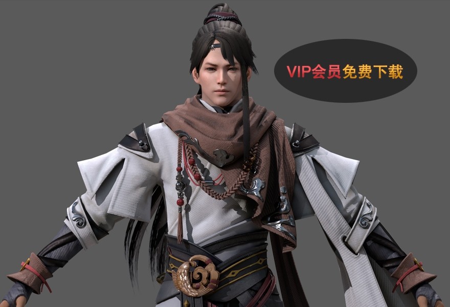 精品次世代武侠男角色模型 有绑定动画