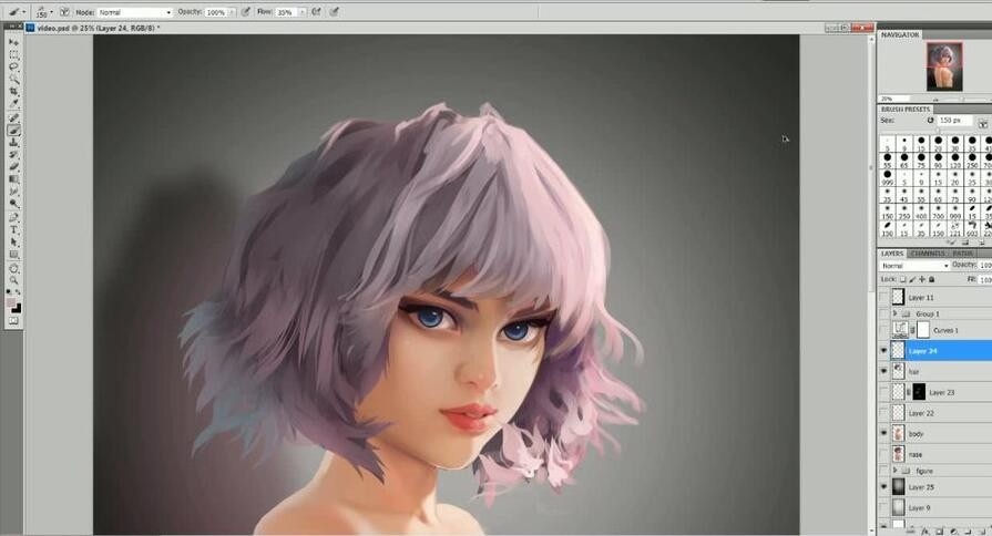 块面笔触绘制人物皮肤插画教程+PSD+笔刷