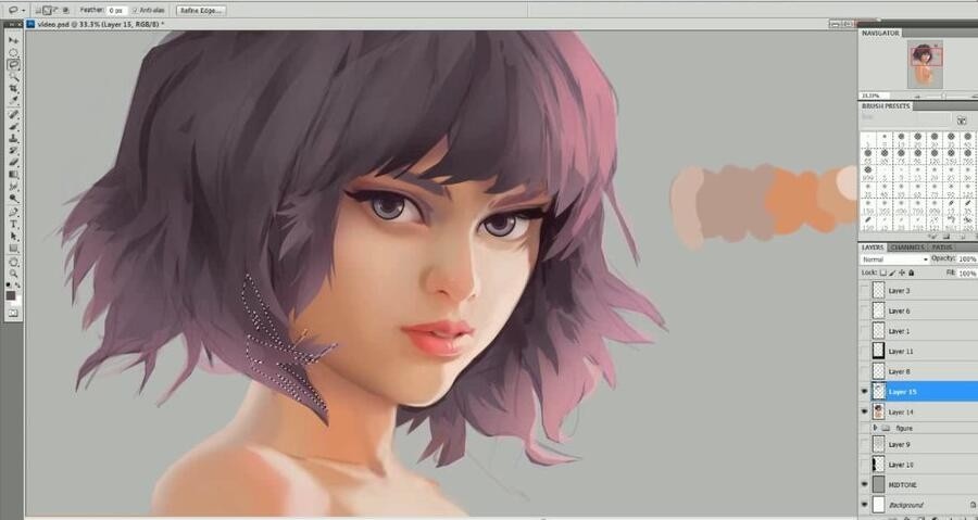 块面笔触绘制人物皮肤插画教程+PSD+笔刷