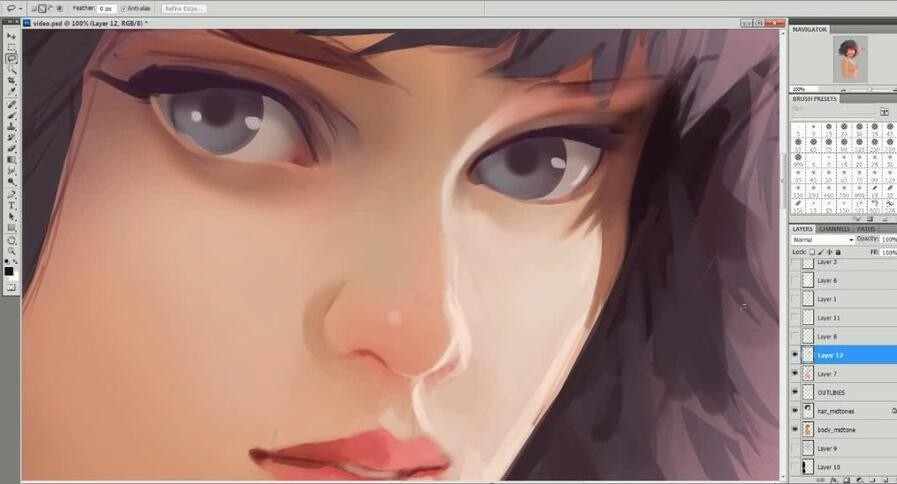 块面笔触绘制人物皮肤插画教程+PSD+笔刷