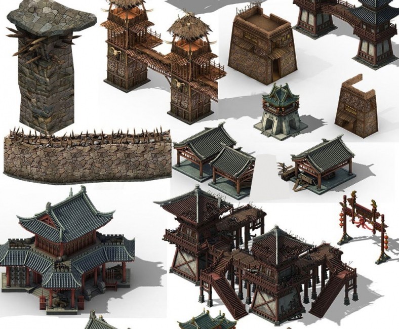 一套精品写实中式古代场景建筑3转2游戏模型