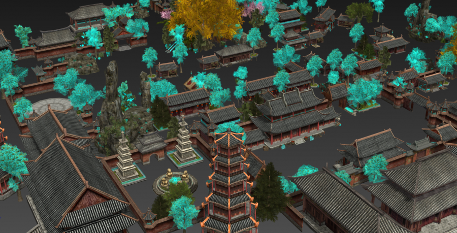 写实古风建筑3d游戏场景模型