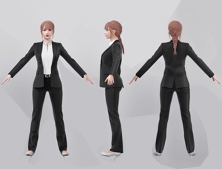 现代职场西装职业装女性人物3D模型，免费下载。