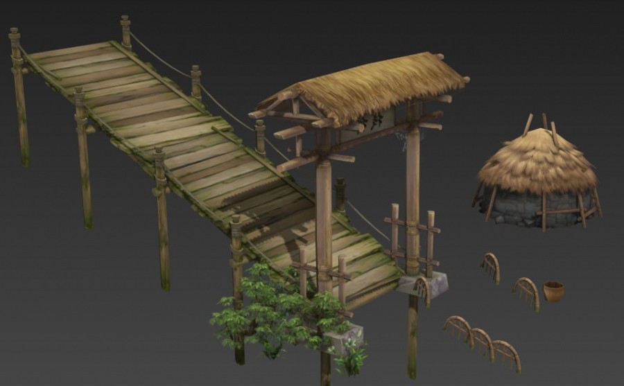 一套武侠风游戏场景 石头植物模型