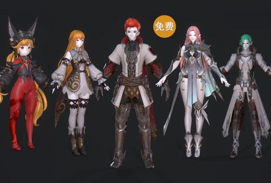 韩游gransaga二次元卡通角色3D模型 怪物NPC武器道具 带骨骼动作