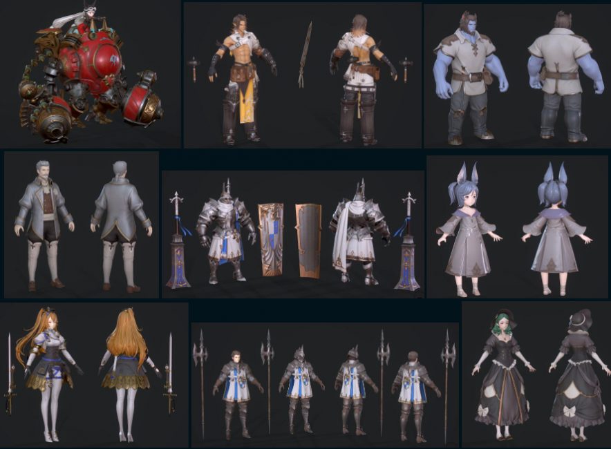 韩游gransaga二次元卡通角色3D模型 怪物NPC武器道具 带骨骼动作