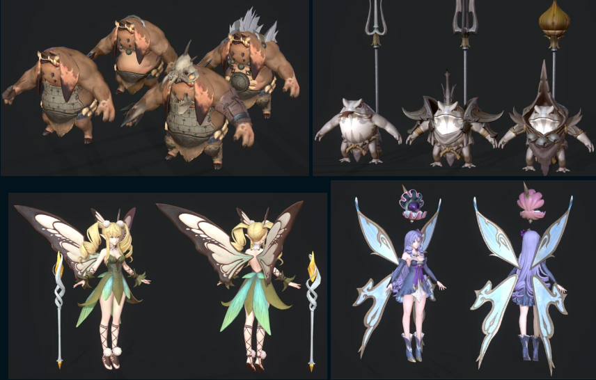 韩游gransaga二次元卡通角色3D模型 怪物NPC武器道具 带骨骼动作
