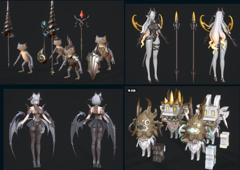 韩游gransaga二次元卡通角色3D模型 怪物NPC武器道具 带骨骼动作