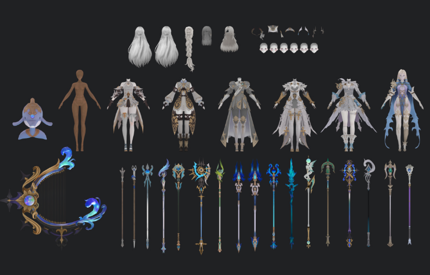 韩游gransaga二次元卡通角色3D模型 怪物NPC武器道具 带骨骼动作