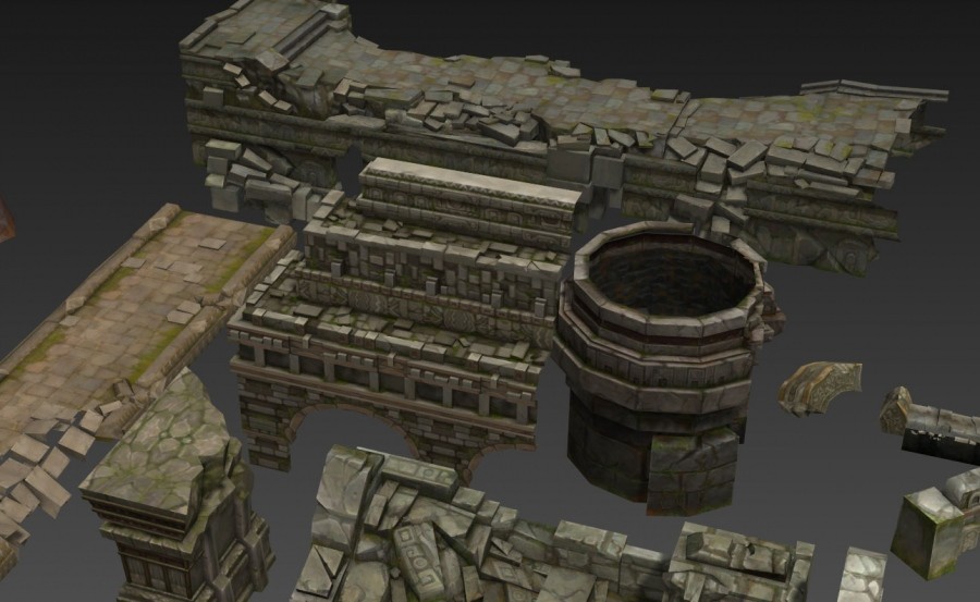 一套魔幻中式风3d端游场景建筑模型