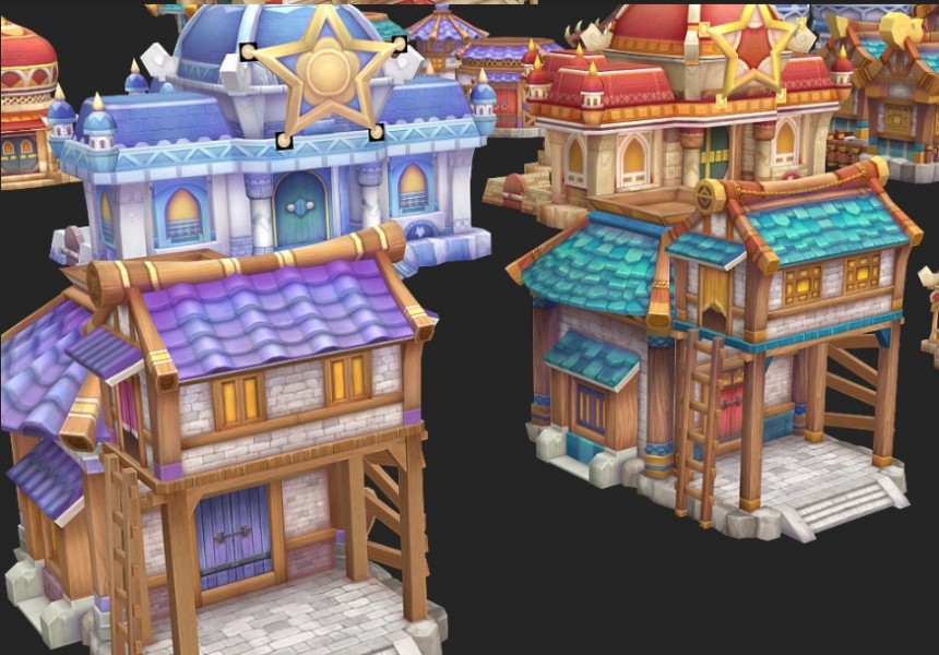 卡通Q版手绘房屋建筑场景