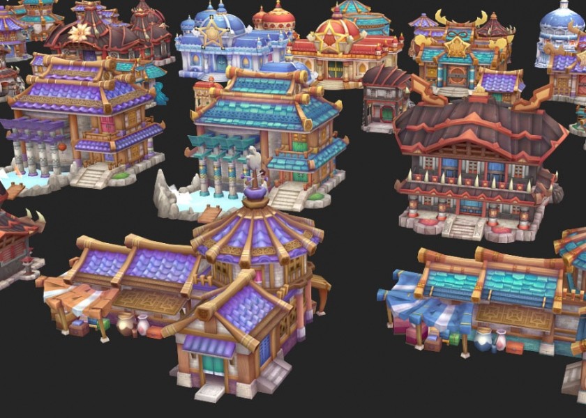 卡通Q版手绘房屋建筑场景