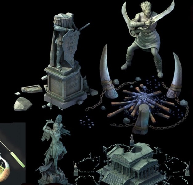 西方古典神魔风格游戏场景建筑模型