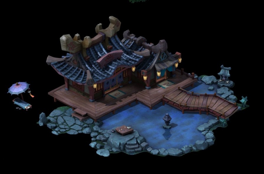 精品3转2页游场景建筑模型 卡通Q版游戏场景模型