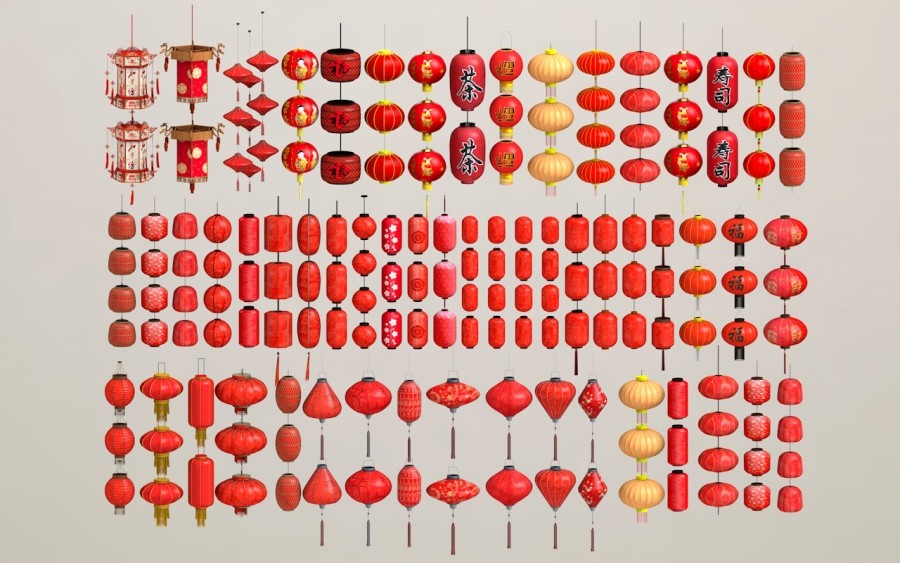  中式灯笼 花灯 节庆灯 装饰灯SU模型 
