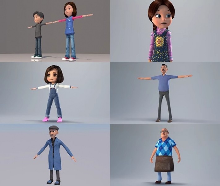 21个卡通人物C4D模型fbx小男孩女孩爷爷爸爸工人大叔3D模型