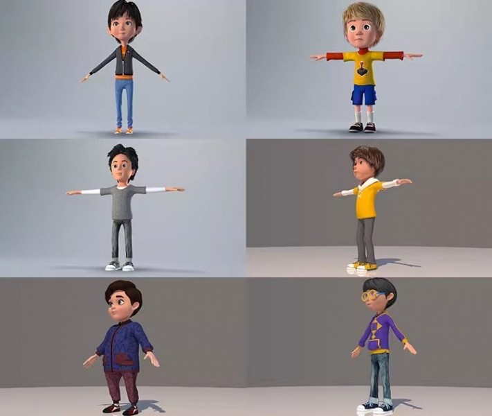 21个卡通人物C4D模型fbx小男孩女孩爷爷爸爸工人大叔3D模型