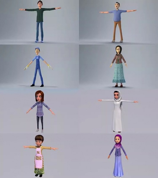 21个卡通人物C4D模型fbx小男孩女孩爷爷爸爸工人大叔3D模型