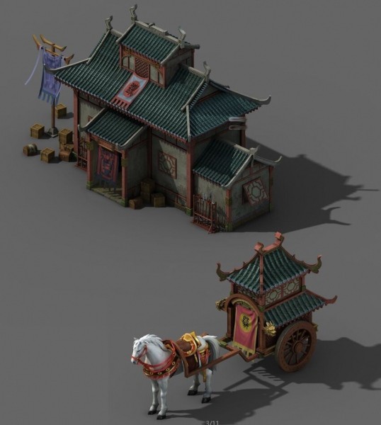 一套古代3转2游戏场景模型