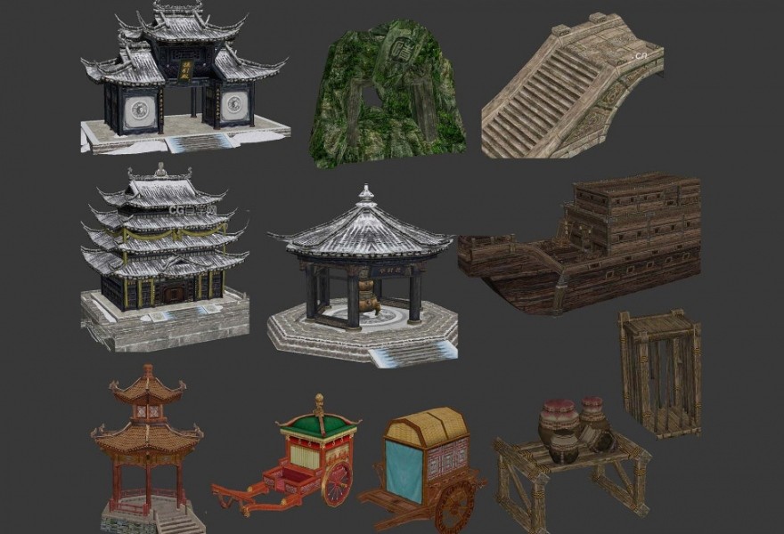 【剑网3】全套场景3D模型 古风场景道具MAX源文件