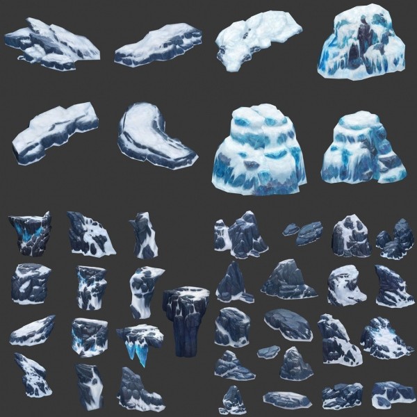 各种山石 岩石 手绘石头3d游戏模型