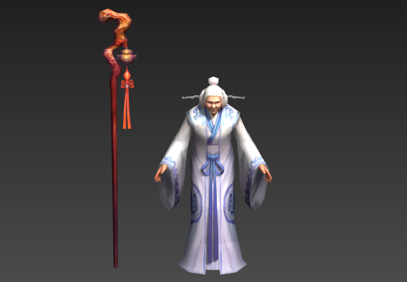 孙婆婆游戏模型完美BIP骨骼蒙皮带全套动作
