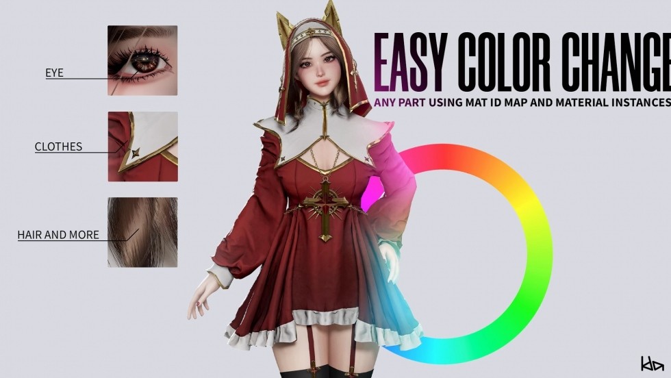 UE4虚幻5影视北欧修女祭司美女性感角色人物3D模型含动画面部表情