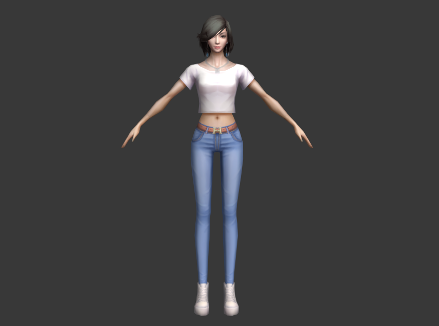 漂亮女人3D模型 清纯美女 短发美女 牛仔裤女孩