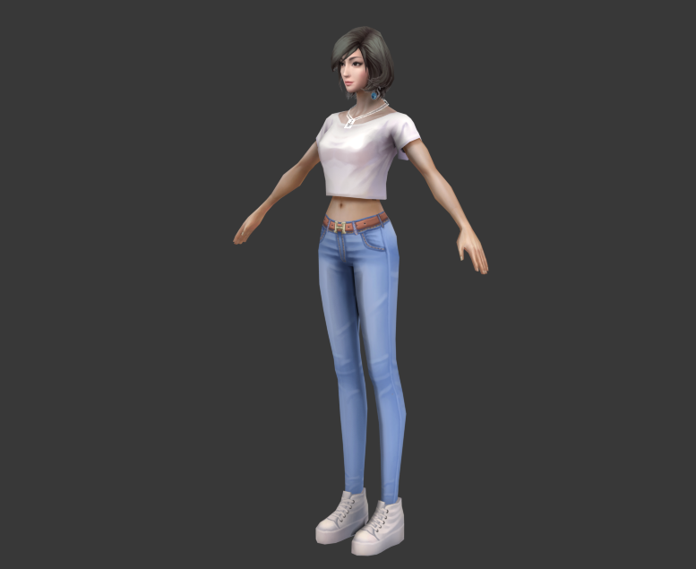 漂亮女人3D模型 清纯美女 短发美女 牛仔裤女孩